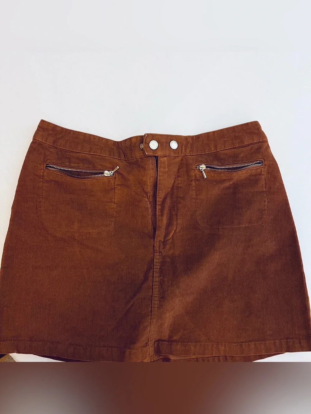 Abercrombie & Fitch Rust Brown Corduroy Mini Skirt with Silver Zipper Detail